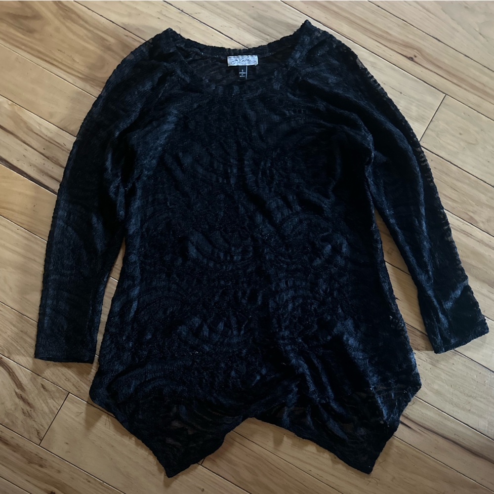 Sheer Black Lace Long Sleeve Swimsuit Coverup